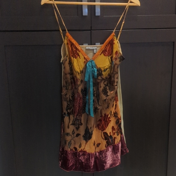 Women's Vintage Silk & Velvet Blend Floral Spaghetti Strap Lingerie  - Size L - Picture 2 of 6